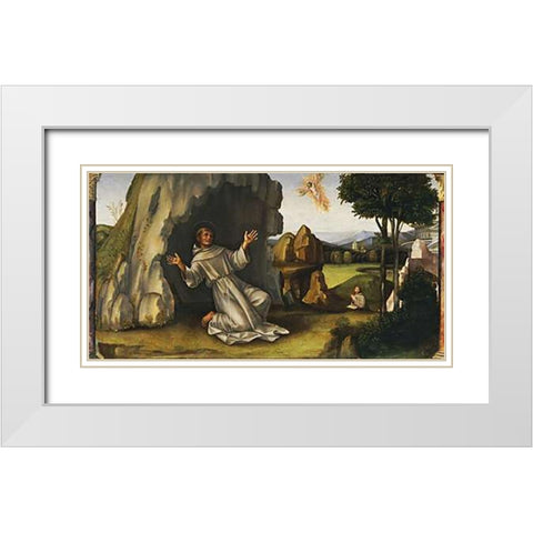 Saint Francis Receiving The Stigmata White Modern Wood Framed Art Print with Double Matting by Francia, Francesco Raibolini
