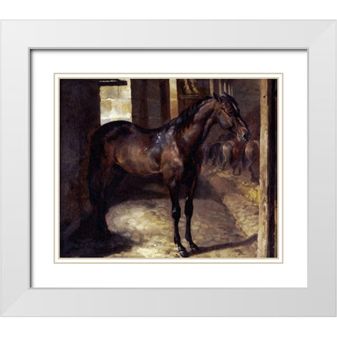 Anglo-Arabian Stallion In The Imperial Stables at Versailles White Modern Wood Framed Art Print with Double Matting by Gericault, Theodore