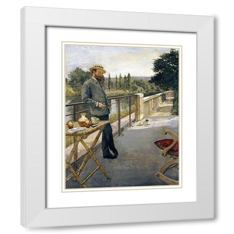 An Elegant Man On a Terrace White Modern Wood Framed Art Print with Double Matting by Gervex, Henri