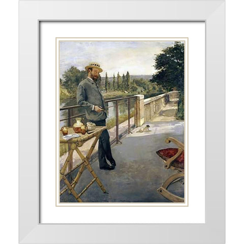 An Elegant Man On a Terrace White Modern Wood Framed Art Print with Double Matting by Gervex, Henri