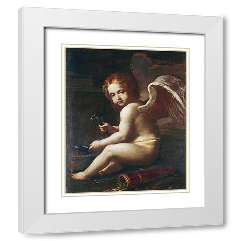 Cupid Sharpening His Arrows White Modern Wood Framed Art Print with Double Matting by Gessi, Giovan Francesco