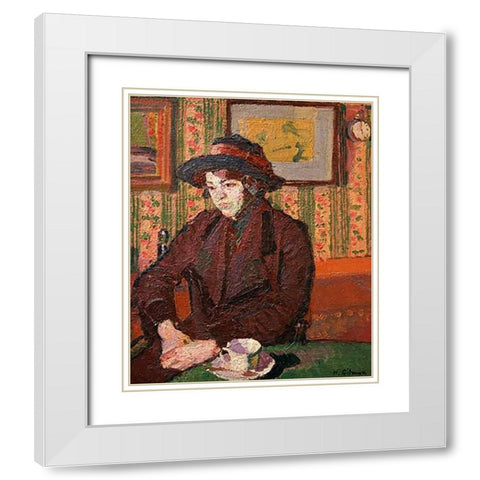 Girl With a Tea Cup White Modern Wood Framed Art Print with Double Matting by Gilman, Harold