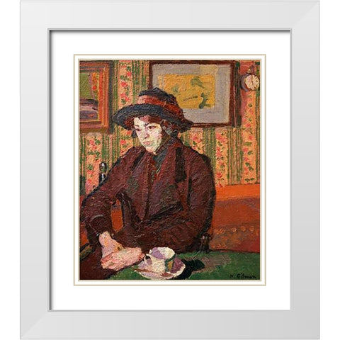 Girl With a Tea Cup White Modern Wood Framed Art Print with Double Matting by Gilman, Harold