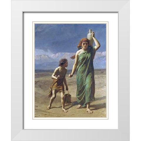 Hagar and Ishmael White Modern Wood Framed Art Print with Double Matting by Goodall, Frederick