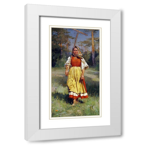 The Village Girl White Modern Wood Framed Art Print with Double Matting by Gorokhoff, Ivan Lavrentievitch