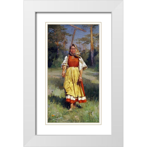 The Village Girl White Modern Wood Framed Art Print with Double Matting by Gorokhoff, Ivan Lavrentievitch