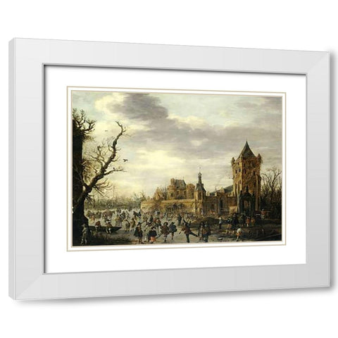 A View of Kasteel Batestein Vianen, In Winter White Modern Wood Framed Art Print with Double Matting by Van Goyen, Jan