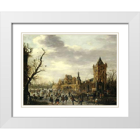 A View of Kasteel Batestein Vianen, In Winter White Modern Wood Framed Art Print with Double Matting by Van Goyen, Jan