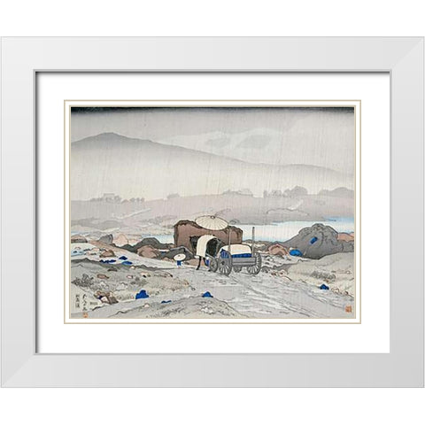 Rain at Yabakei White Modern Wood Framed Art Print with Double Matting by Goyo, Hashiguchi