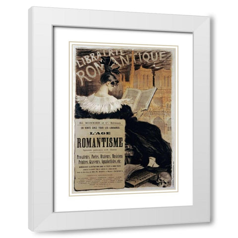 Librairie Romantique White Modern Wood Framed Art Print with Double Matting by Grasset, Eugene