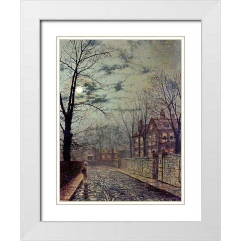 A Moonlit Road White Modern Wood Framed Art Print with Double Matting by Grimshaw, John Atkinson