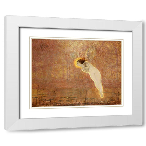 Iris White Modern Wood Framed Art Print with Double Matting by Grimshaw, John Atkinson
