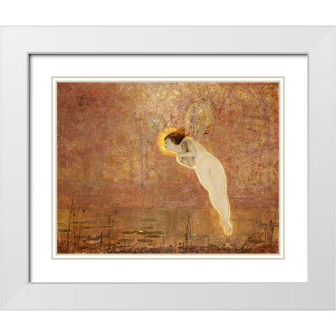 Iris White Modern Wood Framed Art Print with Double Matting by Grimshaw, John Atkinson