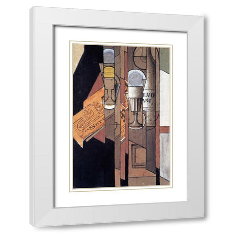 Glasses, a Newspaper and a Bottle of Wine White Modern Wood Framed Art Print with Double Matting by Gris, Juan