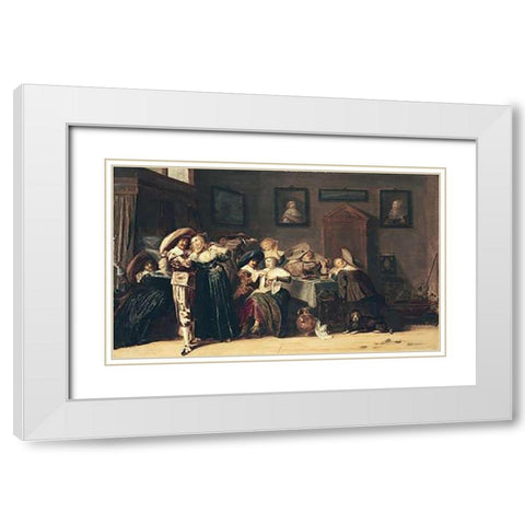 An Elegant Company Carousing In An Interior White Modern Wood Framed Art Print with Double Matting by Hals, Dirk