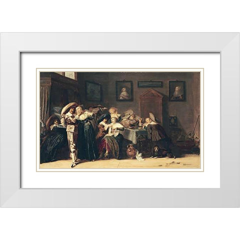 An Elegant Company Carousing In An Interior White Modern Wood Framed Art Print with Double Matting by Hals, Dirk