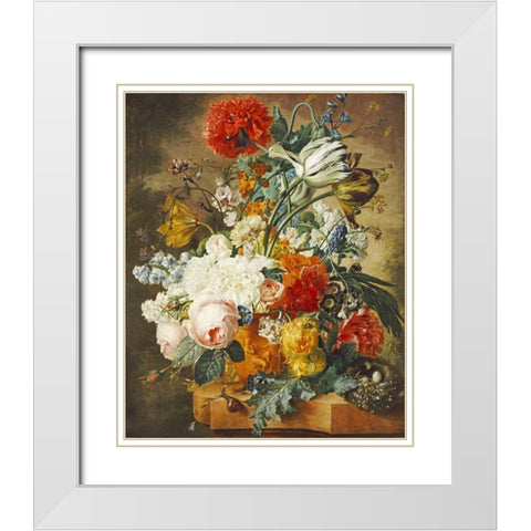 Tulips, An Opium Poppy, Hyacinths, Anemones, Auricolas, Convolvuli White Modern Wood Framed Art Print with Double Matting by Hendriks, Wybrand