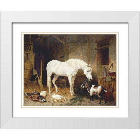 Stable Companions White Modern Wood Framed Art Print with Double Matting by Herring, John Frederick