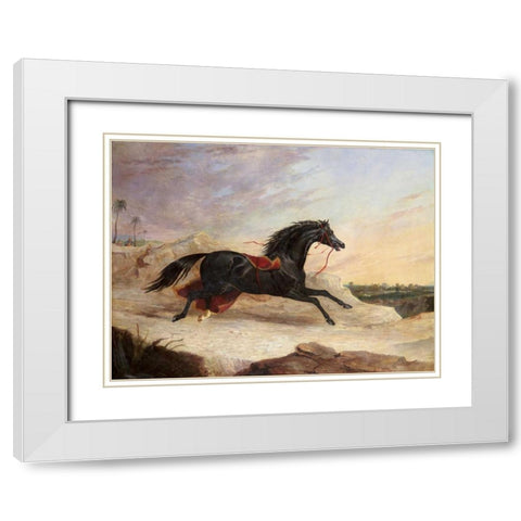 Arabs Chasing a Loose Arab Horse In An Eastern Landscape White Modern Wood Framed Art Print with Double Matting by Herring, John Frederick