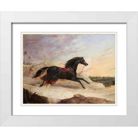 Arabs Chasing a Loose Arab Horse In An Eastern Landscape White Modern Wood Framed Art Print with Double Matting by Herring, John Frederick