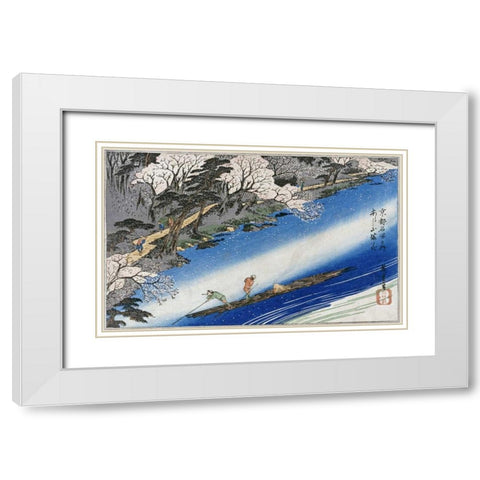Cherry Blossoms at Arashiyama White Modern Wood Framed Art Print with Double Matting by Hiroshige