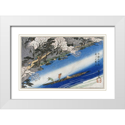 Cherry Blossoms at Arashiyama White Modern Wood Framed Art Print with Double Matting by Hiroshige