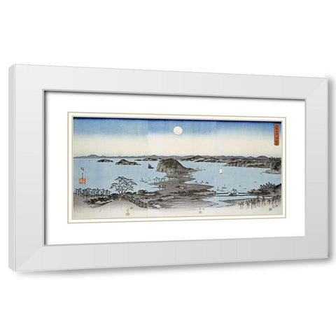 Night View of Kanazawa In Musashi Province White Modern Wood Framed Art Print with Double Matting by Hiroshige
