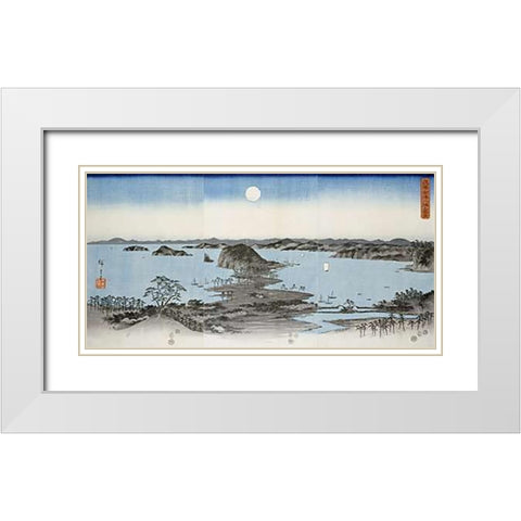 Night View of Kanazawa In Musashi Province White Modern Wood Framed Art Print with Double Matting by Hiroshige