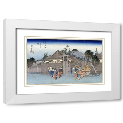 Willow at The Exit of Shimabara White Modern Wood Framed Art Print with Double Matting by Hiroshige