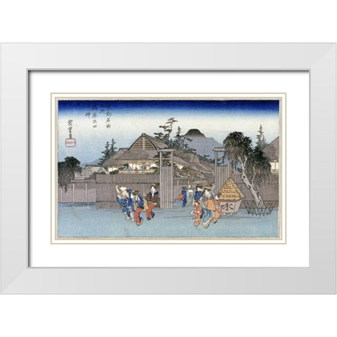 Willow at The Exit of Shimabara White Modern Wood Framed Art Print with Double Matting by Hiroshige