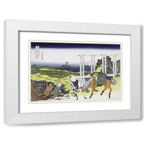 Senju In Musashi Province White Modern Wood Framed Art Print with Double Matting by Hokusai