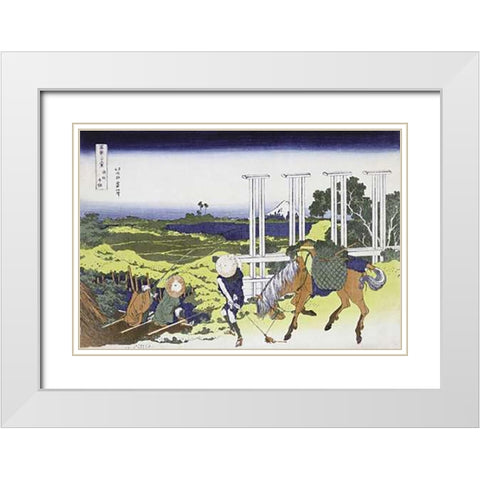 Senju In Musashi Province White Modern Wood Framed Art Print with Double Matting by Hokusai