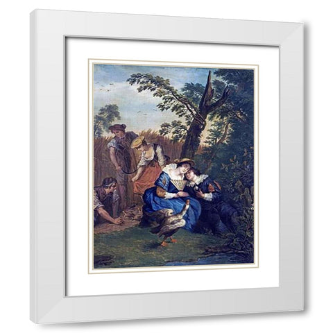 A Courting Couple Beneath a Tree White Modern Wood Framed Art Print with Double Matting by Horemans, Jan Josef