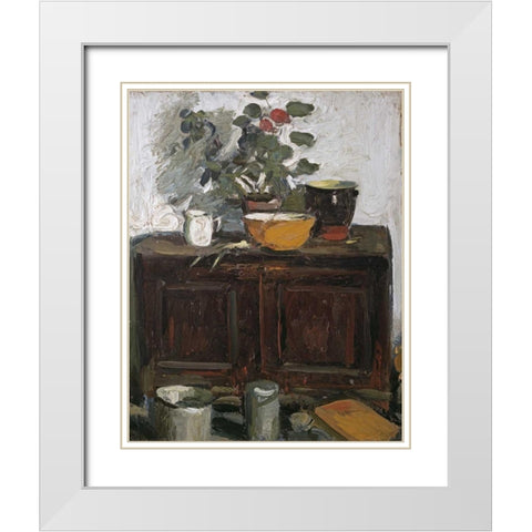 The Kitchen Dresser, Larkhall White Modern Wood Framed Art Print with Double Matting by Hunter, George Leslie