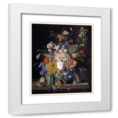 Poppies, Hollyhock, Morning Glory, Viola, Daisies White Modern Wood Framed Art Print with Double Matting by Van Huysum, Jan