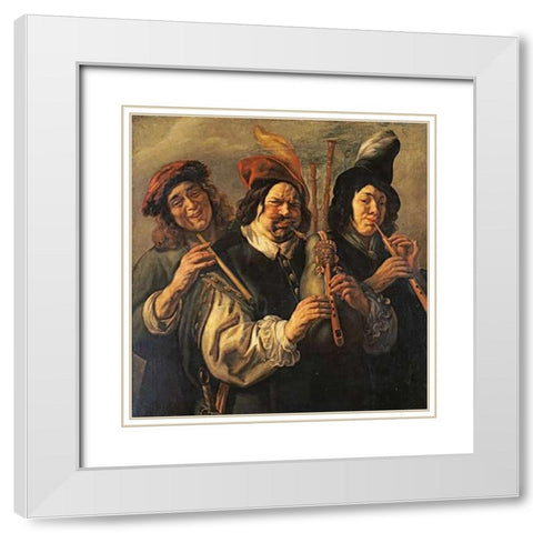 Three Musicians White Modern Wood Framed Art Print with Double Matting by Jordaens, Jacob