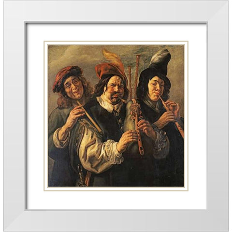 Three Musicians White Modern Wood Framed Art Print with Double Matting by Jordaens, Jacob