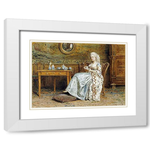 Afternoon Tea White Modern Wood Framed Art Print with Double Matting by Kilburne, George Goodwin