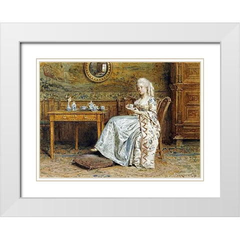 Afternoon Tea White Modern Wood Framed Art Print with Double Matting by Kilburne, George Goodwin