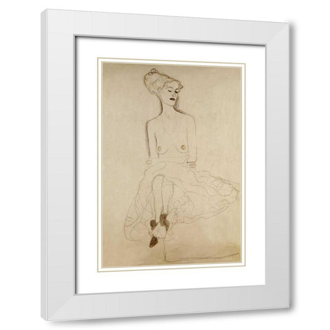 Seated Woman White Modern Wood Framed Art Print with Double Matting by Klimt, Gustav
