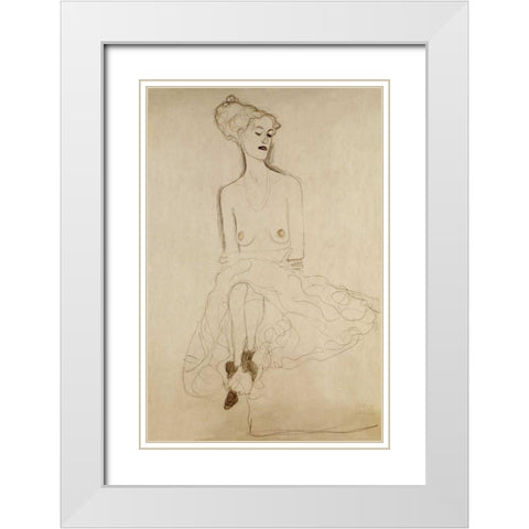 Seated Woman White Modern Wood Framed Art Print with Double Matting by Klimt, Gustav