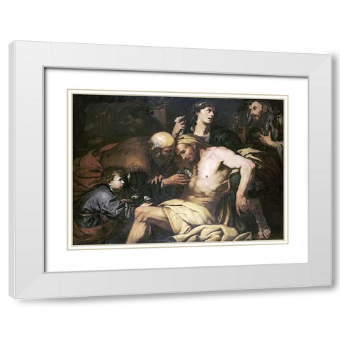 The Good Samaritan White Modern Wood Framed Art Print with Double Matting by Langetti, Giovanni Battista