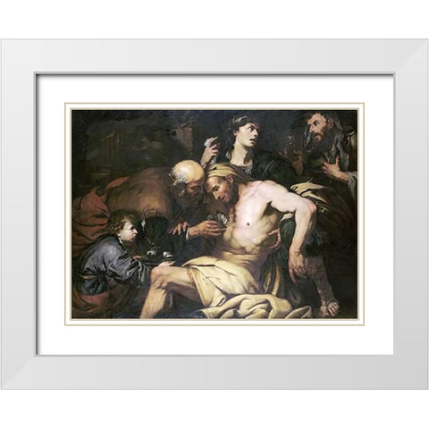 The Good Samaritan White Modern Wood Framed Art Print with Double Matting by Langetti, Giovanni Battista
