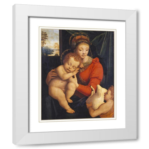The Madonna With The Sleeping Child and The Infant Baptist White Modern Wood Framed Art Print with Double Matting by Lanino, Bernardino