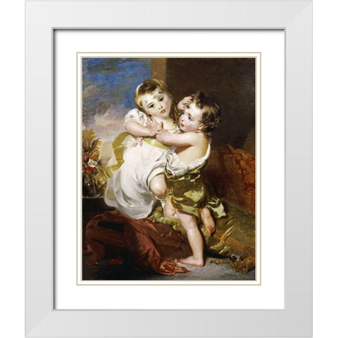 The Proffered Kiss White Modern Wood Framed Art Print with Double Matting by Lawrence, Thomas