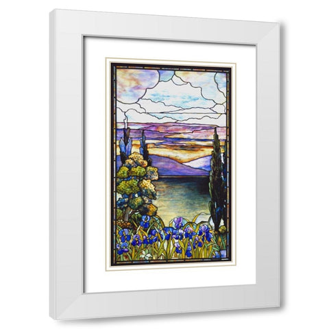 Lakeland Scene With Blue and Purple Irises White Modern Wood Framed Art Print with Double Matting by Lederle