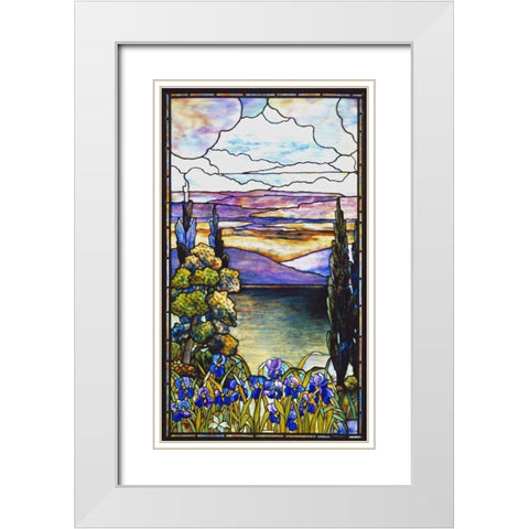 Lakeland Scene With Blue and Purple Irises White Modern Wood Framed Art Print with Double Matting by Lederle