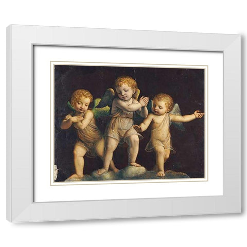 Three Cherubs White Modern Wood Framed Art Print with Double Matting by Luini, Bernandino