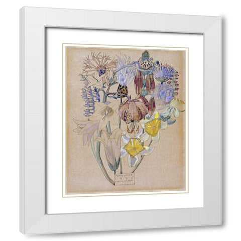 Mont Louis - Flower Study White Modern Wood Framed Art Print with Double Matting by Mackintosh, Charles Rennie