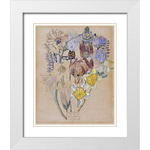 Mont Louis - Flower Study White Modern Wood Framed Art Print with Double Matting by Mackintosh, Charles Rennie